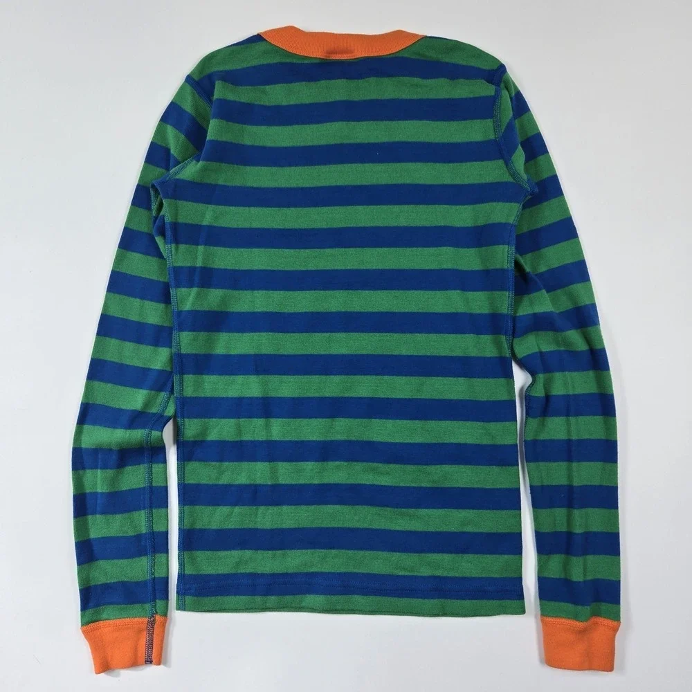 Hanna Andersson Kid's Sz 12 150cm Striped Blue Green Long Sleeve Top Pajama